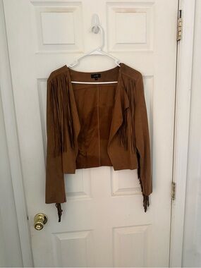 Fringed Suede Crop Jacket - Brown